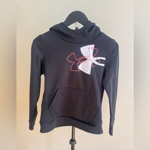 Girls Youth Medium Black Under Armour Hoodie With White & Hot Pink Logo